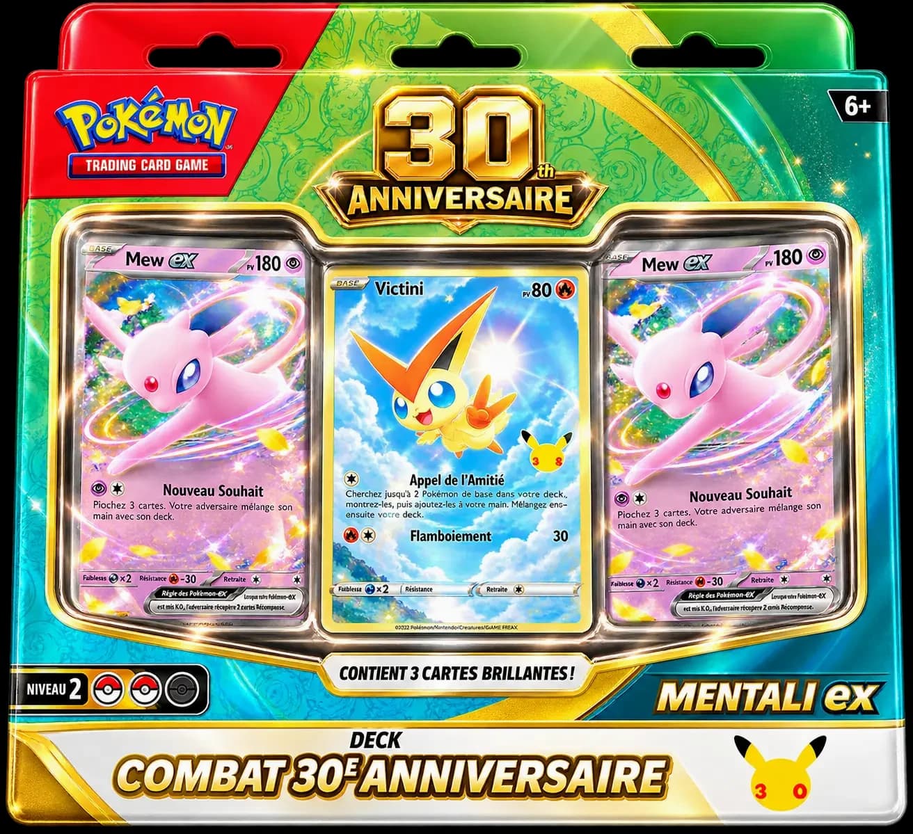 Deck Combat JCC Pokémon 30ᵉ Anniversaire — Mentali-ex, 60 cartes brillantes