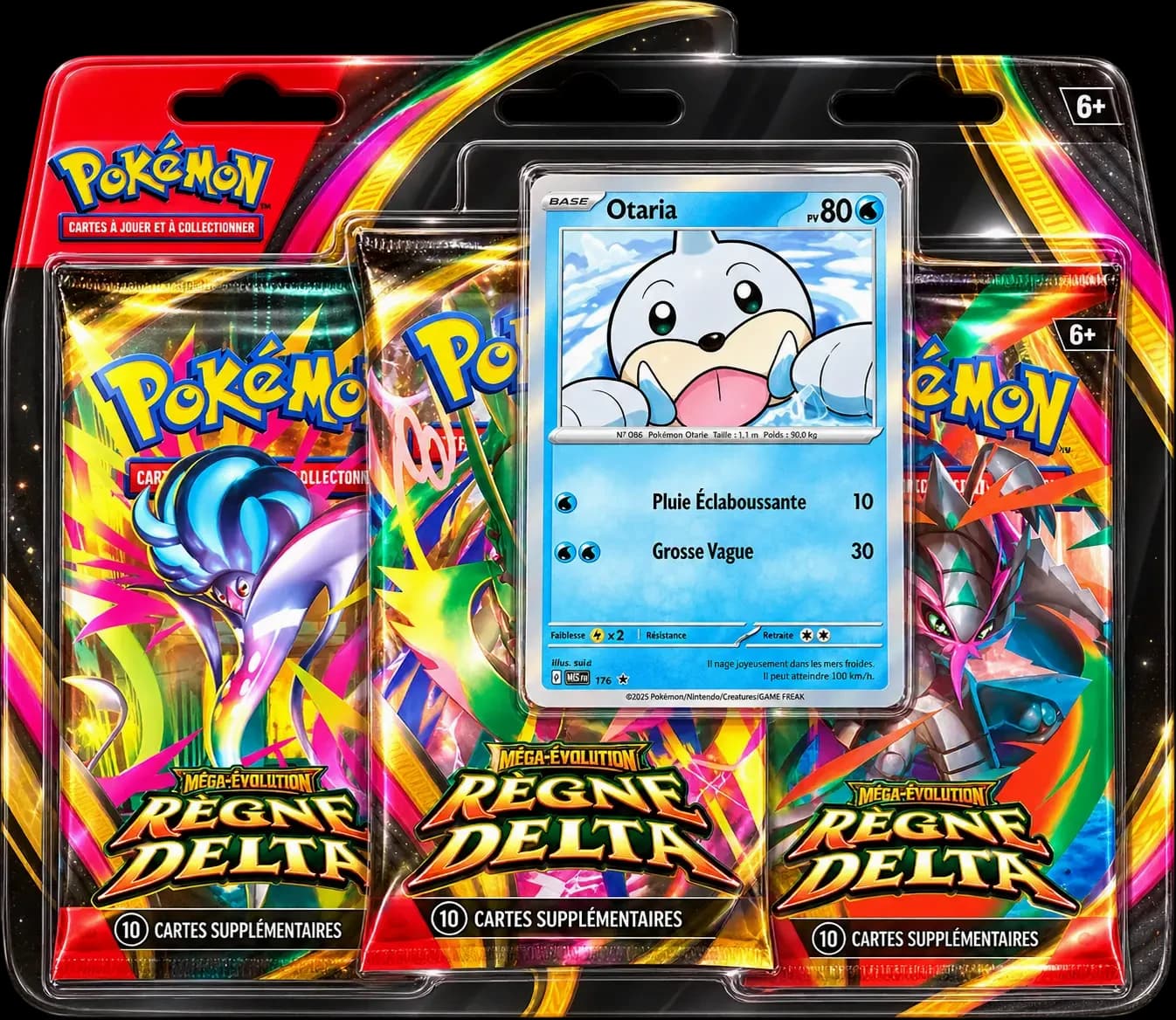 Tripack JCC Pokémon Méga-Évolution – Règne Delta — 3 boosters et carte promo Otaria