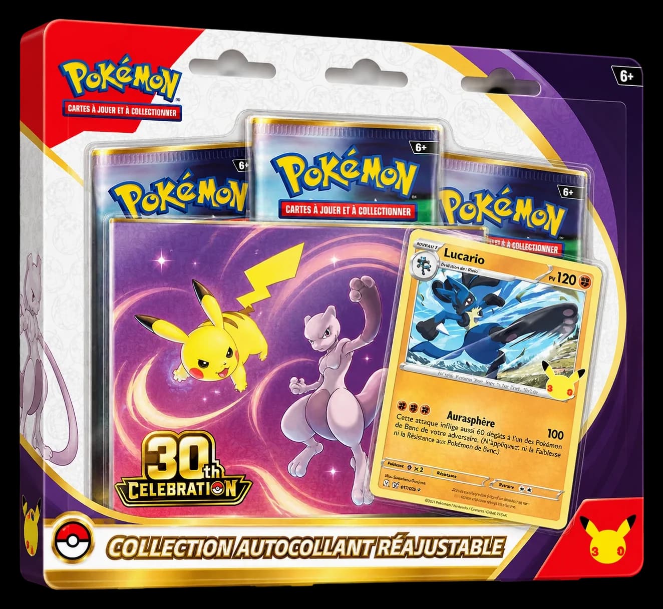Tripack JCC Pokémon 30ᵉ Anniversaire — Collection autocollant réajustable Lucario