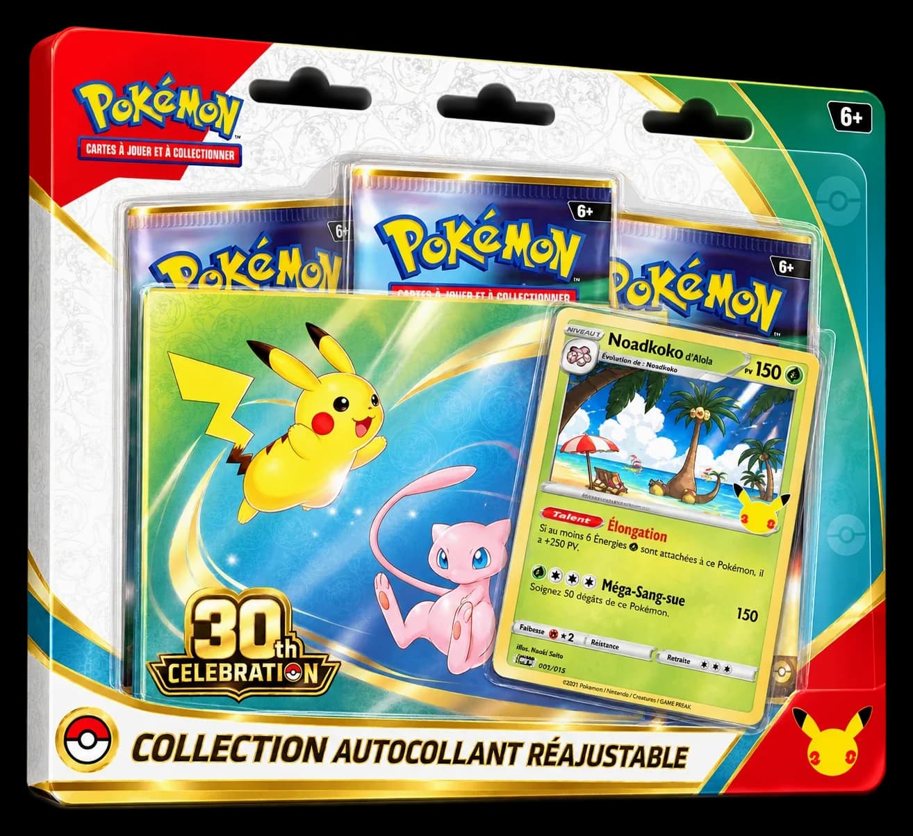 Tripack JCC Pokémon 30ᵉ Anniversaire — Collection autocollant réajustable Noadkoko d’Alola